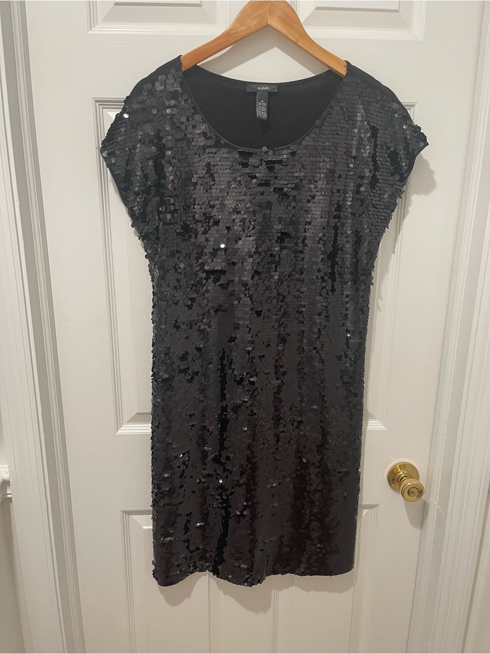 Alfani Black Sequin Short Sleeve Shift Dress